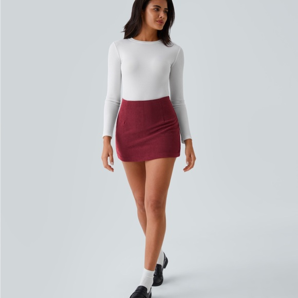 High Waisted Invisible Zipper 2-in-1 A Line Mini Corduroy Casual Skirt - Picture 5 of 8